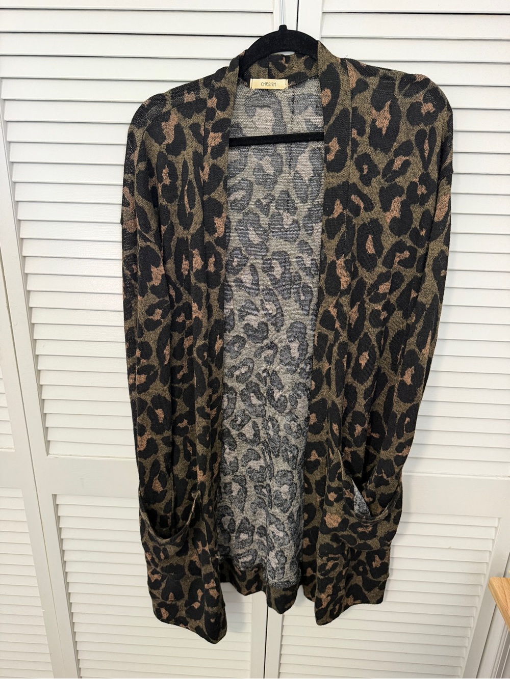 Cherish Leopard Print Open Cardigan - Olive/Black Size L